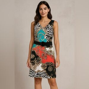 Fraklyman Women's Black Multi Colored Abstract Spiral Belt Mini Dress Size 10